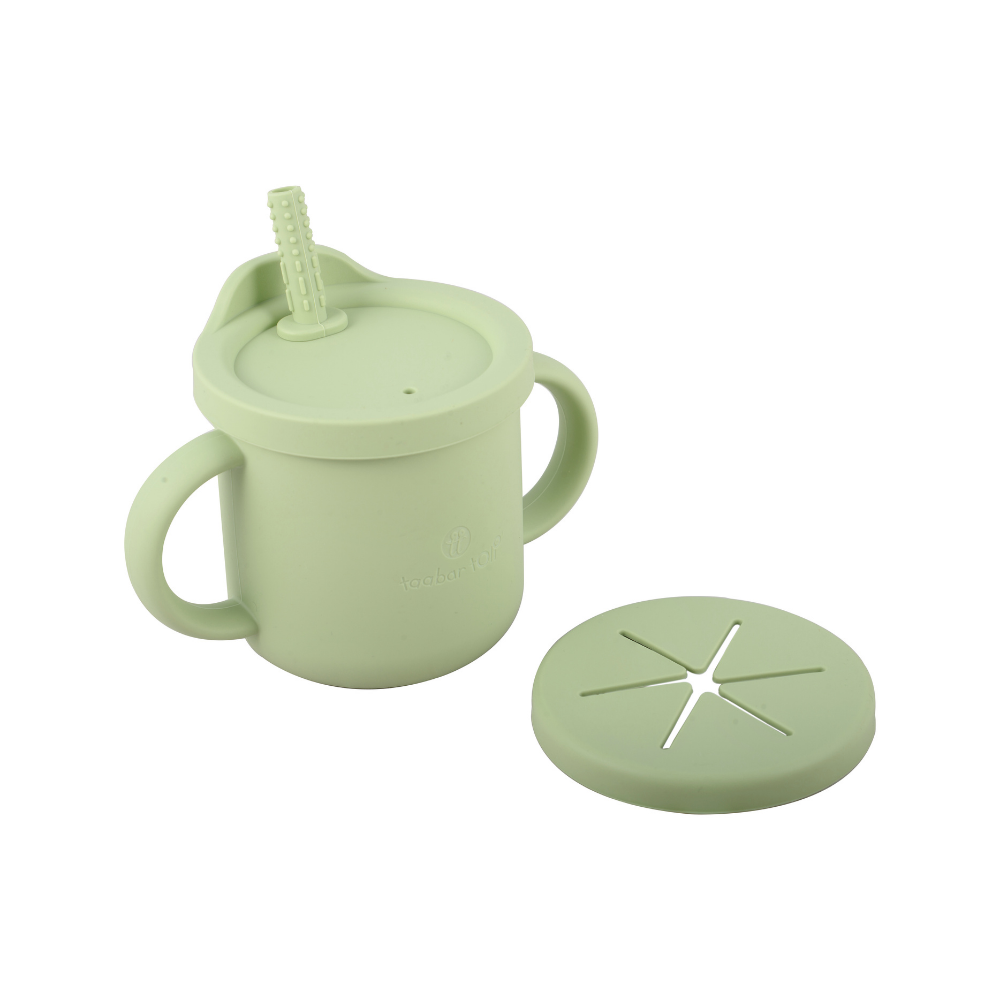 Silicone 2-In-1 Snack And Sippy Cup With Straw  - Green