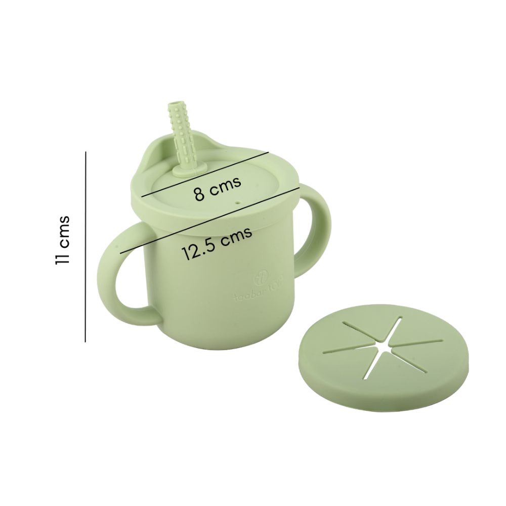 Silicone 2-In-1 Snack And Sippy Cup With Straw  - Green