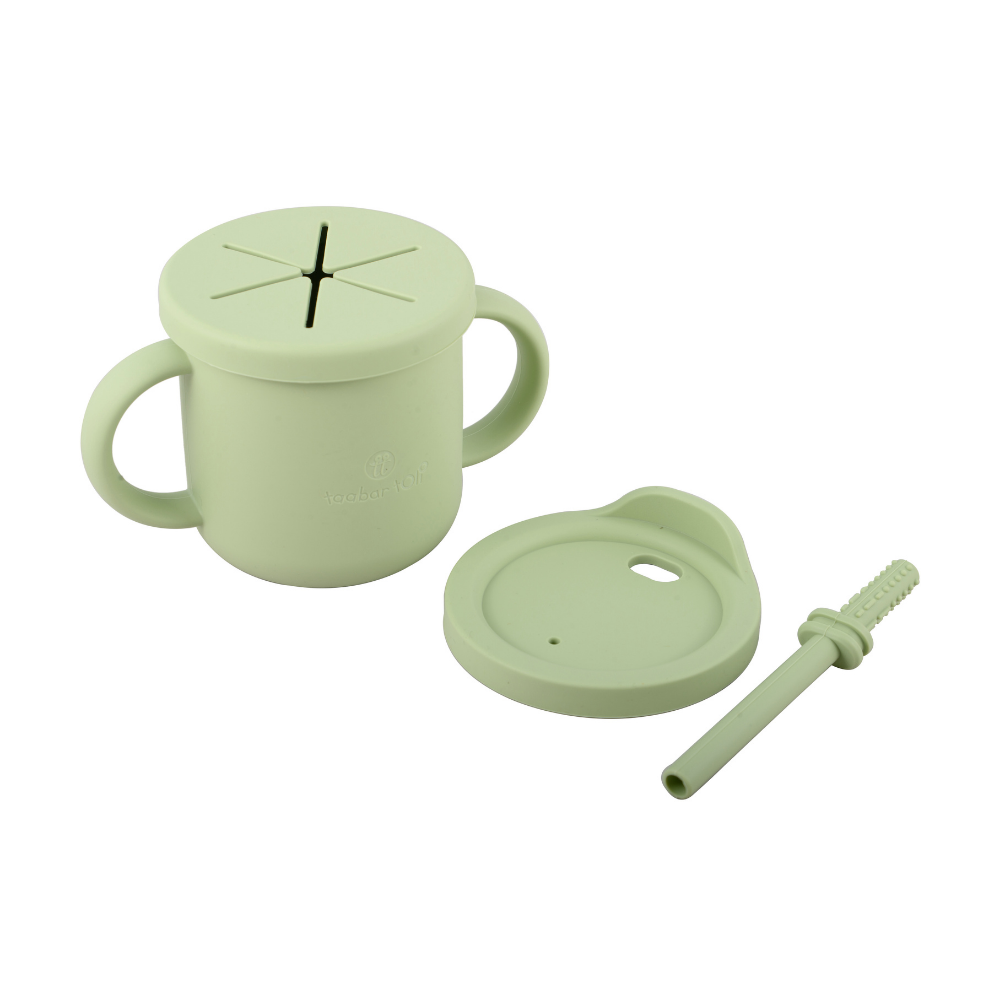Silicone 2-In-1 Snack And Sippy Cup With Straw  - Green