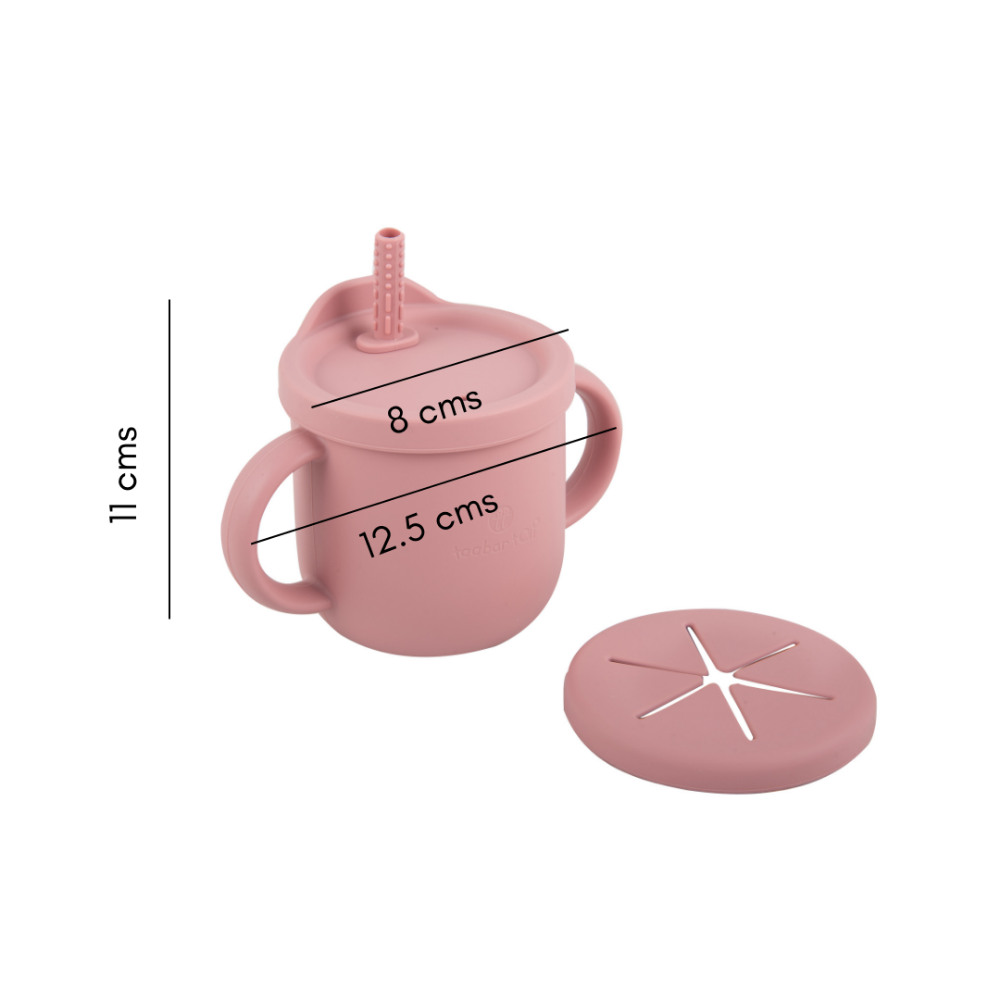 Silicone 2-In-1 Snack And Sippy Cup With Straw  - Pink