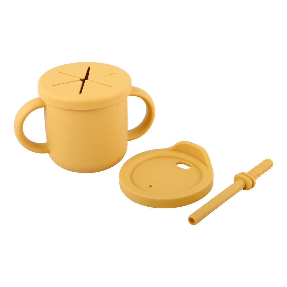 Silicone 2-In-1 Snack And Sippy Cup With Straw  - Yellow