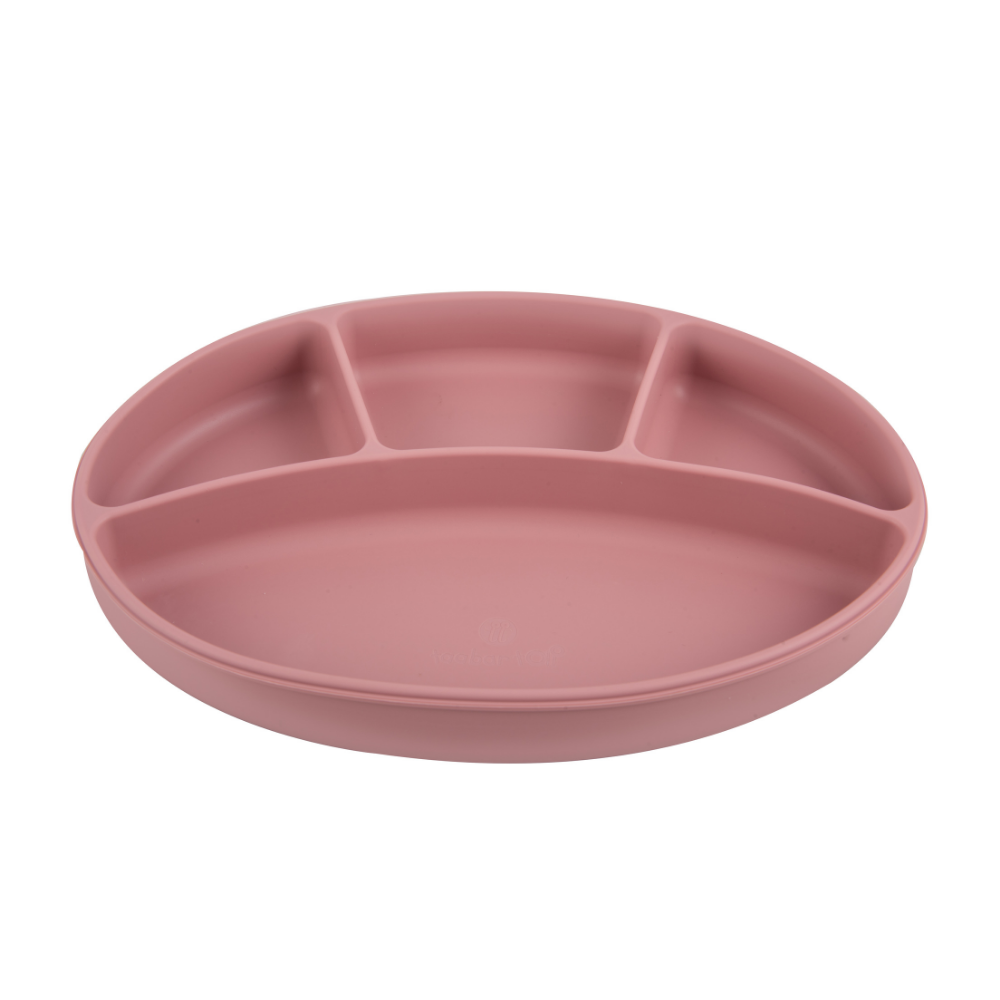 Silicone Oval Plate With Suction + Bamboo Spoon And Fork Set  - Pink