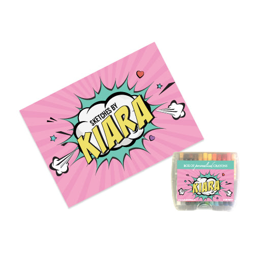 Personalised Sketch Book & Crayon Set