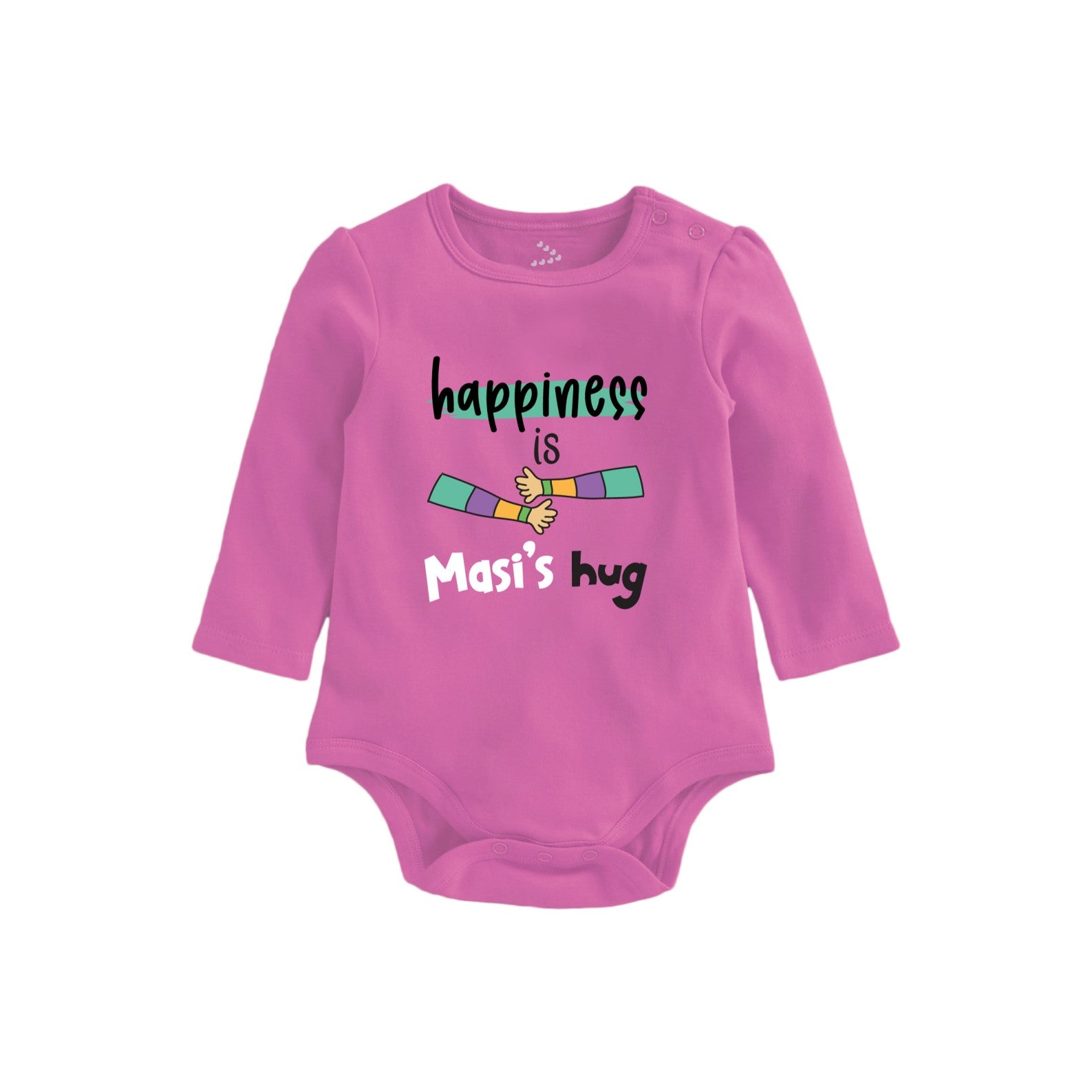 Happiness is Masi's Hug Printed Baby Onesie -Pink Full-Sleeves