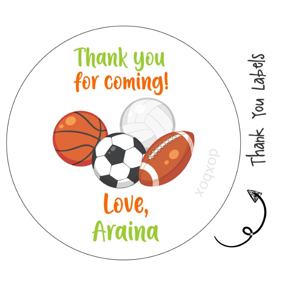 Round Thank You Label - Sports Fun