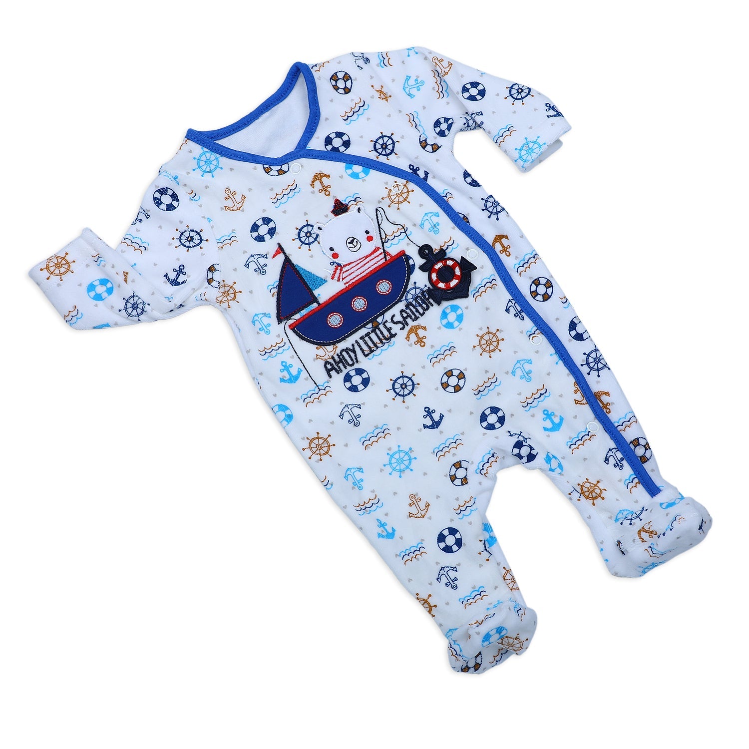 Ahoy Little Sailor Infant Full Sleeves Snap Button Bodysuit Romper - Multicolur - Baby Moo