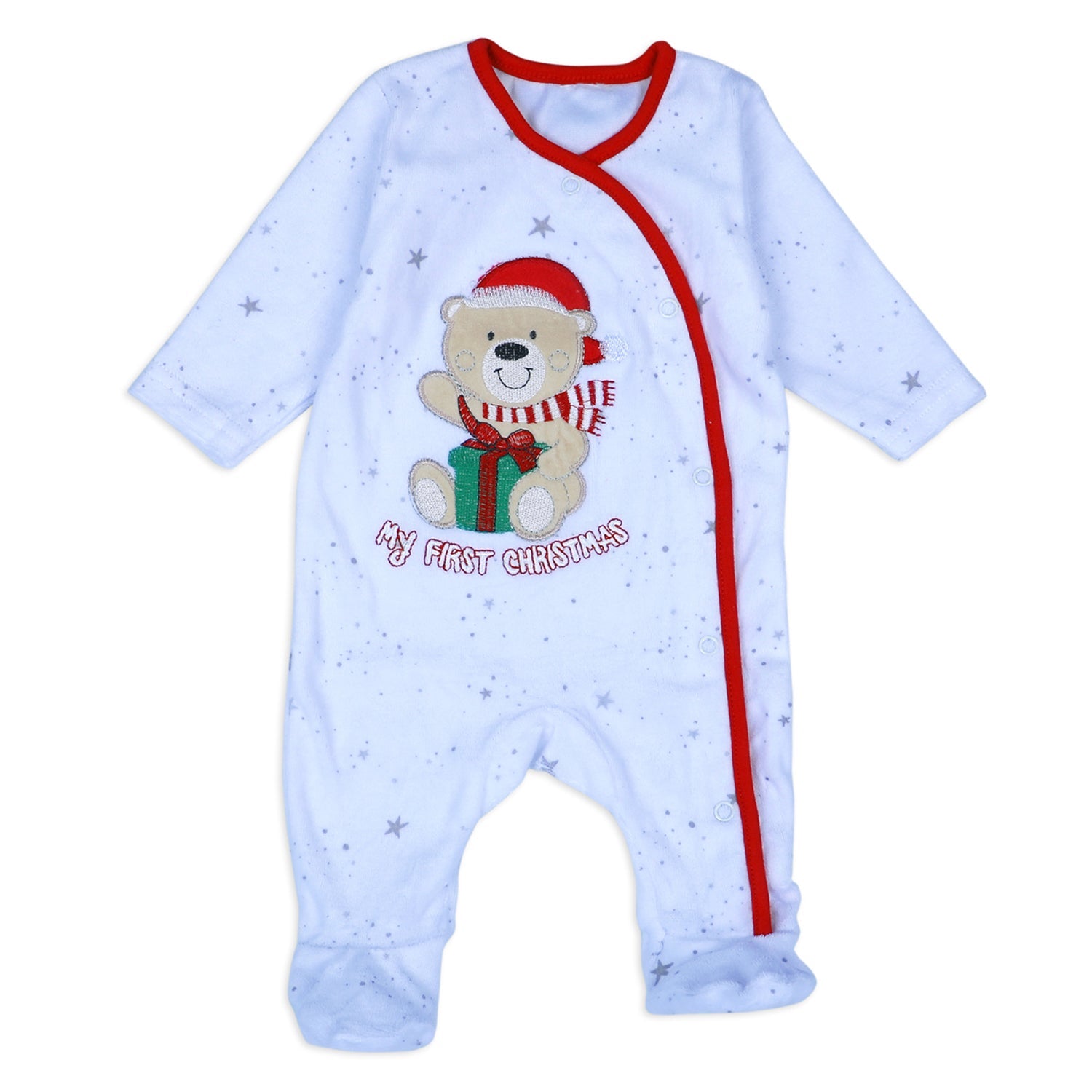 Santa's Favourite Infant Full Sleeves Snap Button Bodysuit Romper - White