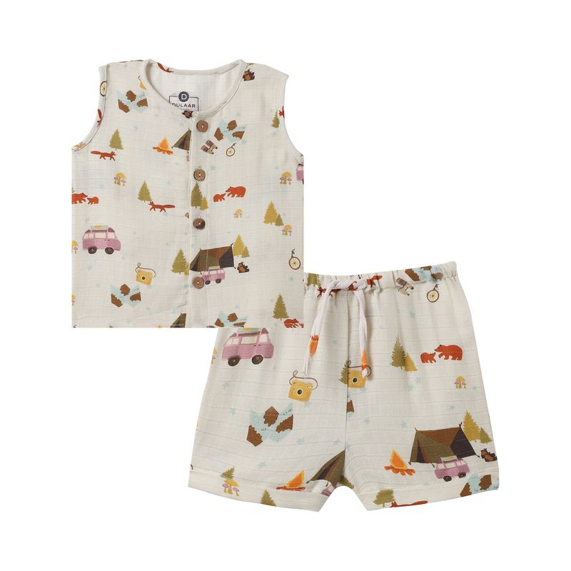 Organic Muslin Vest & Shorts Set-Pack Of 2