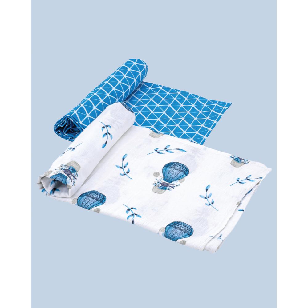 Theoni 100% organic cotton muslin swaddles (Set of 2) - Cappadocia Dreams Blue