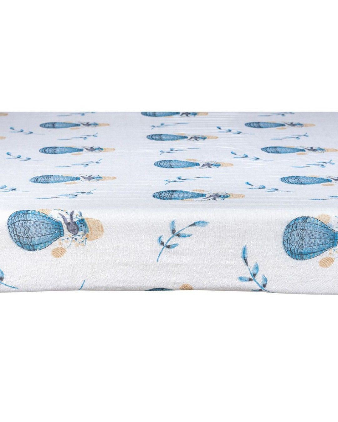 Theoni Cappadocia Dreams Blue Fitted Crib Sheet - 100% Organic Cotton Muslin Cot Sheet, Super Soft, Breathable, Smooth, Absorbent, Twill Fabric For Infants, Newborns, Babies & Toddlers