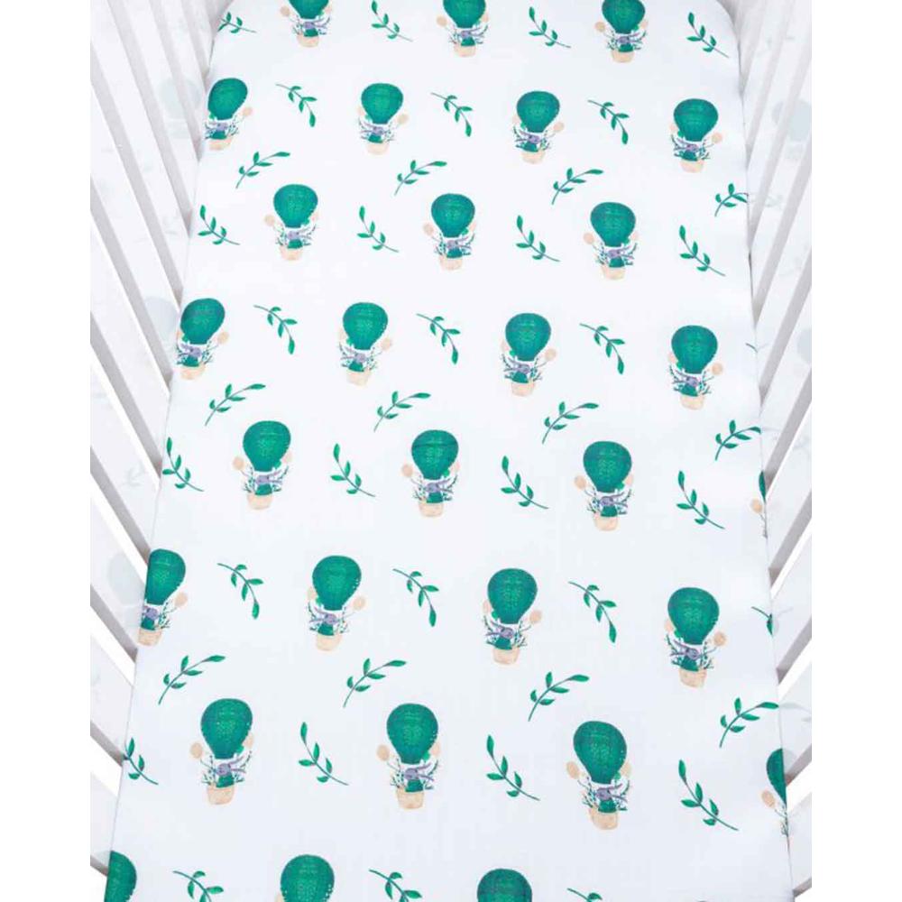 Theoni Cappadocia Dreams Green Fitted Crib Sheet - 100% Organic Cotton Muslin Cot Sheet, Super Soft, Breathable, Smooth, Absorbent, Twill Fabric For Infants, Newborns, Babies & Toddlers