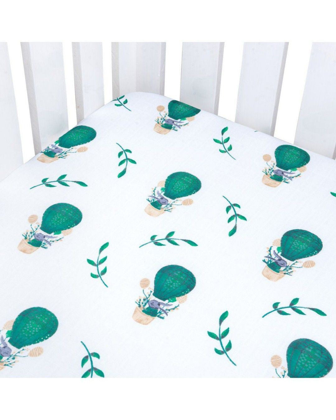 Theoni Cappadocia Dreams Green Fitted Crib Sheet - 100% Organic Cotton Muslin Cot Sheet, Super Soft, Breathable, Smooth, Absorbent, Twill Fabric For Infants, Newborns, Babies & Toddlers