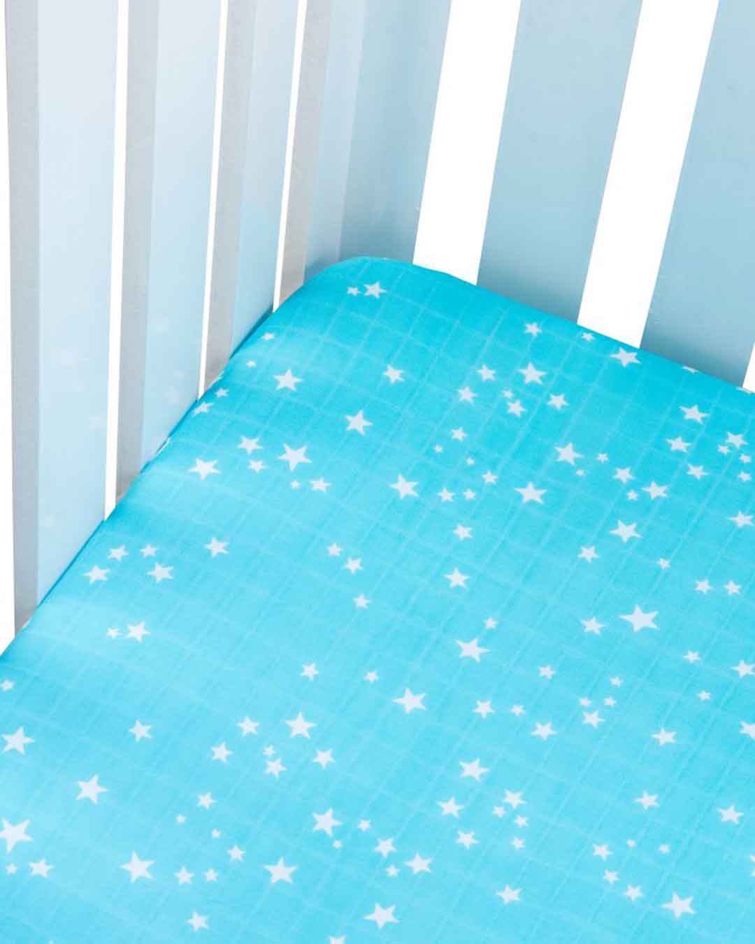 Theoni Starry Nights Fitted Crib Sheet - 100% Organic Cotton Muslin Cot Sheet, Super Soft, Breathable, Smooth, Absorbent, Twill Fabric For Infants, Newborns, Babies & Toddlers