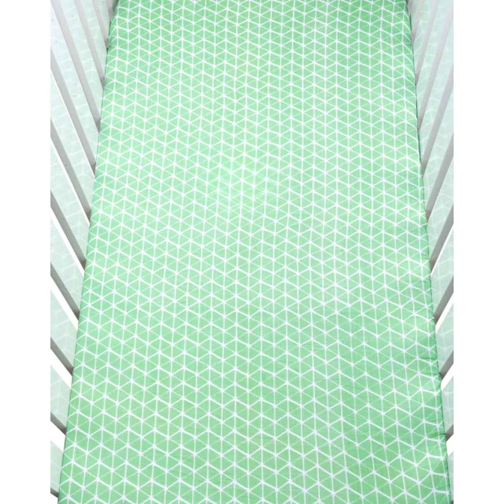 Theoni Aztec Green Fitted Crib Sheet - 100% Organic Cotton Muslin Cot Sheet, Super Soft, Breathable, Smooth, Absorbent, Twill Fabric For Infants, Newborns, Babies & Toddlers