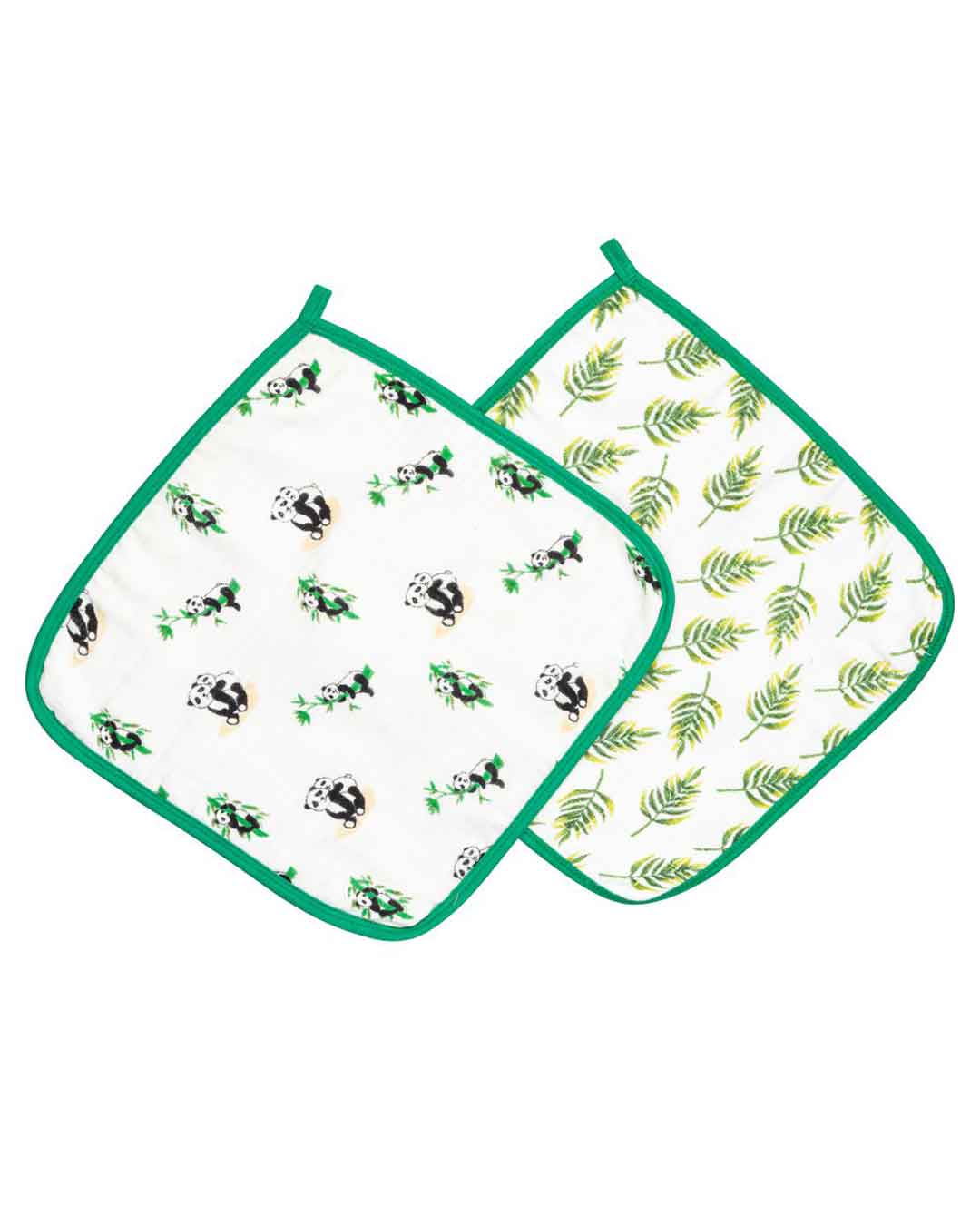 Theoni Hugsy Pandas 100% Organic Cotton Muslin Washcloth (Set of 2) for Baby Face, Body Comfy and Soft for Newborn, Infants, Kids, Girls and Boys