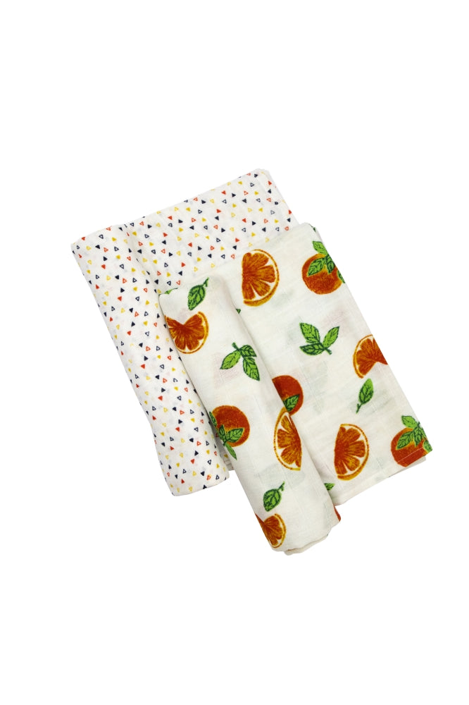 Theoni 100% organic cotton muslin swaddles(Set of 2)-Orange Blossoms