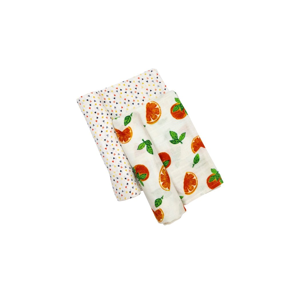 Theoni 100% organic cotton muslin swaddles(Set of 2)-Orange Blossoms