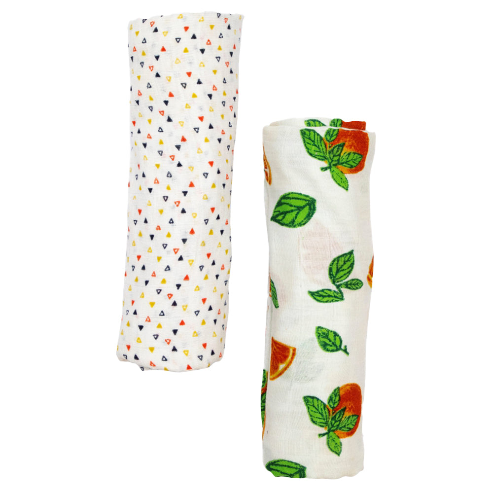 Theoni 100% organic cotton muslin swaddles(Set of 2)-Orange Blossoms