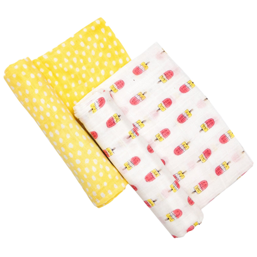 Theoni 100% organic cotton muslin swaddles(Set of 2)-Popsicle Fun Pink