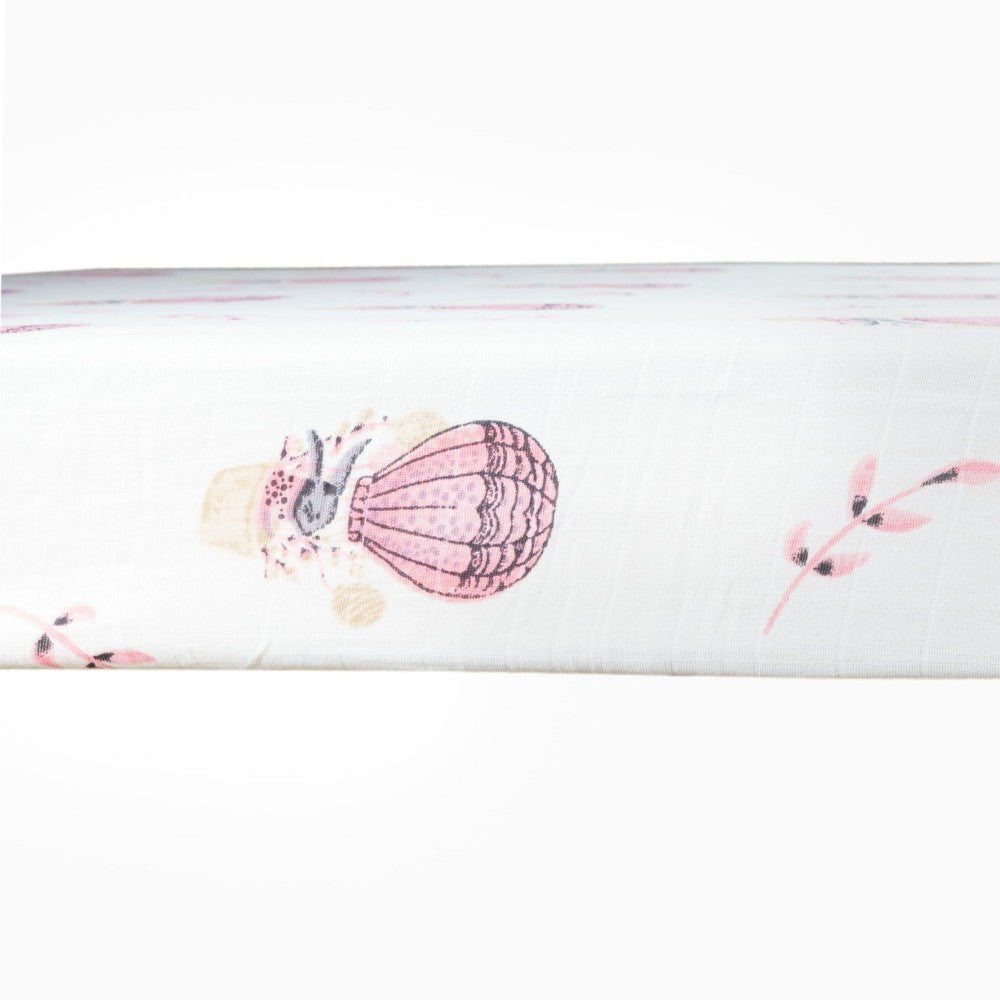 Theoni Cappadocia Dreams Pink Fitted Crib Sheet - 100% Organic Cotton Muslin Cot Sheet, Super Soft, Breathable, Smooth, Absorbent, Twill Fabric For Infants, Newborns, Babies & Toddlers