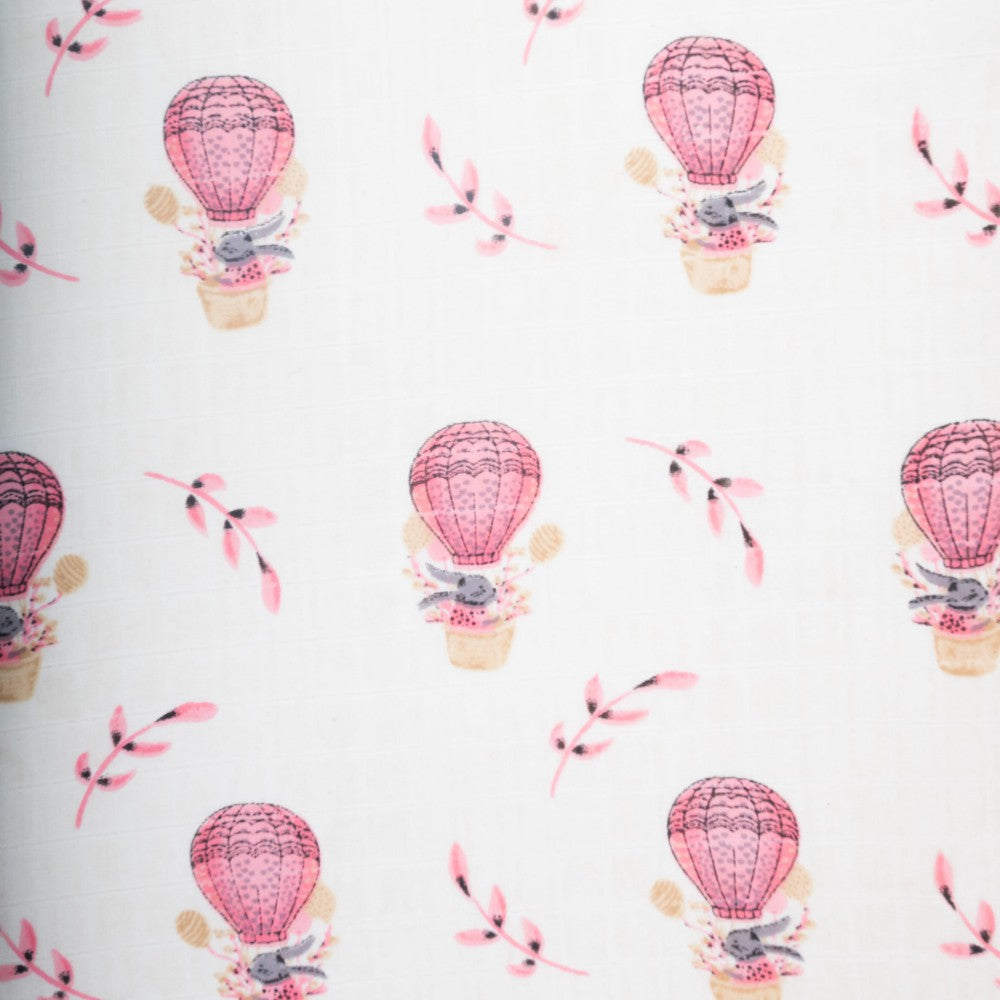 Theoni Cappadocia Dreams Pink Fitted Crib Sheet - 100% Organic Cotton Muslin Cot Sheet, Super Soft, Breathable, Smooth, Absorbent, Twill Fabric For Infants, Newborns, Babies & Toddlers