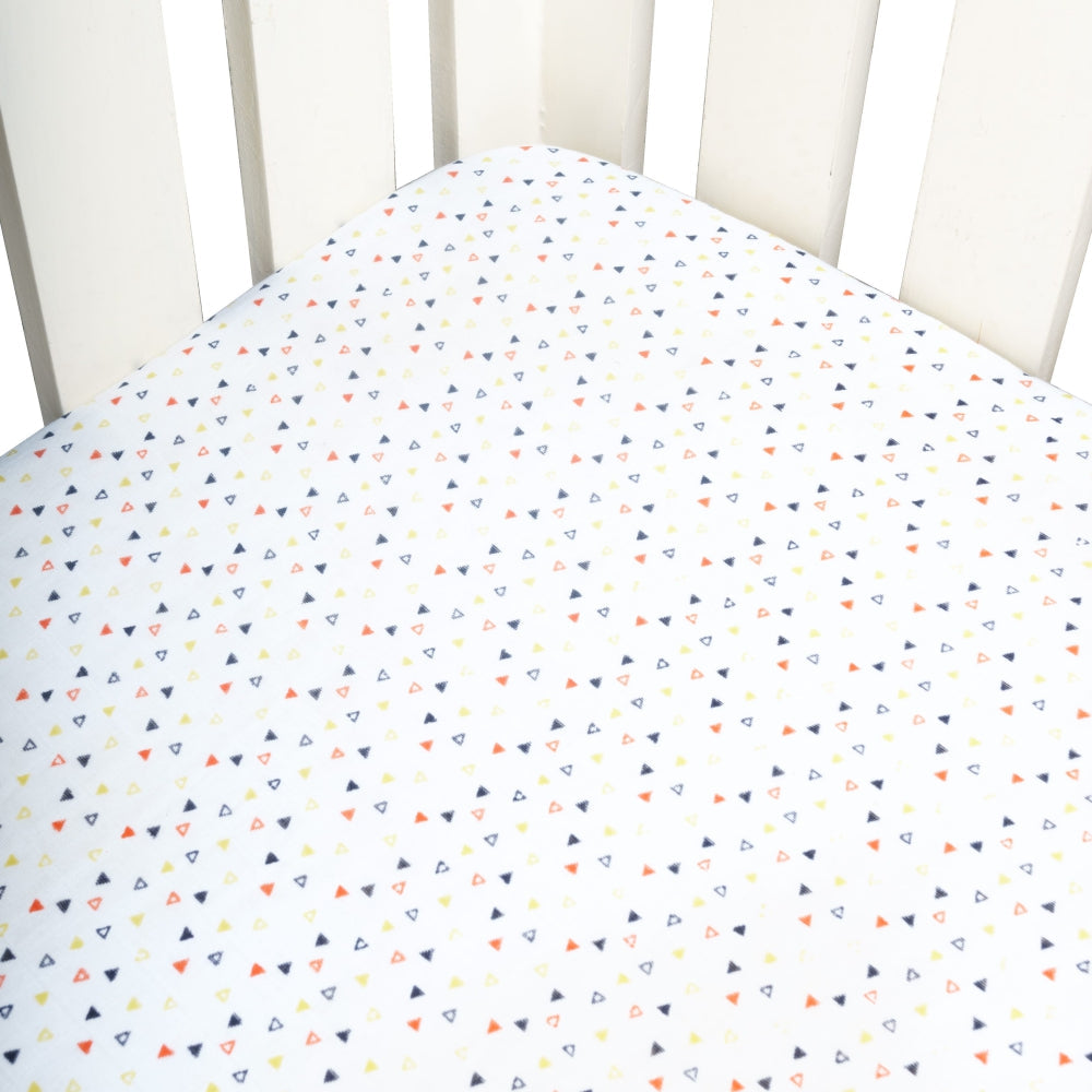 Theoni Triangle Confetti Fitted Crib Sheet - 100% Organic Cotton Muslin Cot Sheet, Super Soft, Breathable, Smooth, Absorbent, Twill Fabric For Infants, Newborns, Babies & Toddlers