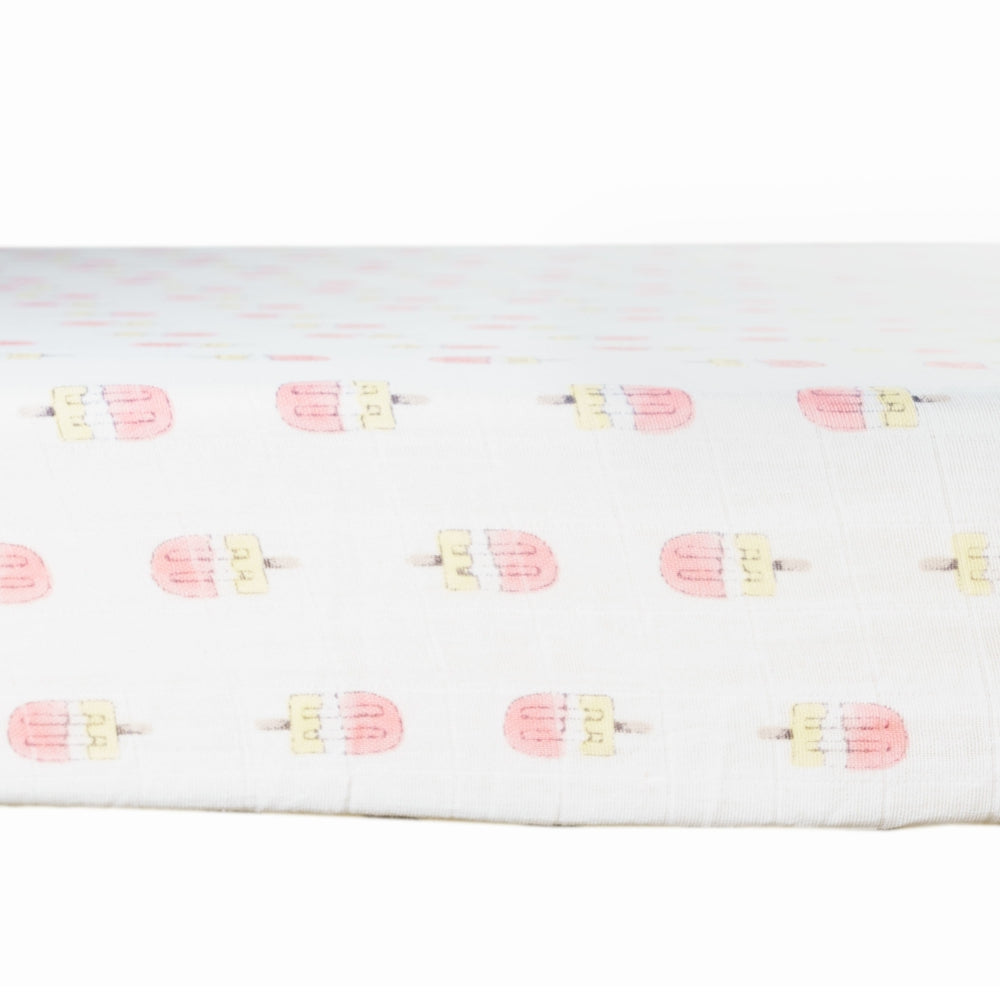 Theoni Popsicle Fun Pink Fitted Crib Sheet - 100% Organic Cotton Muslin Cot Sheet, Super Soft, Breathable, Smooth, Absorbent, Twill Fabric For Infants, Newborns, Babies & Toddlers