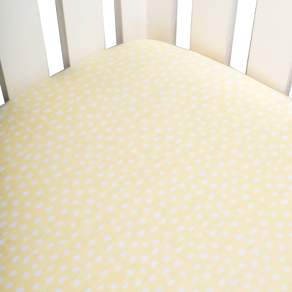 Theoni Sunflower Polka Fitted Crib Sheet - 100% Organic Cotton Muslin Cot Sheet, Super Soft, Breathable, Smooth, Absorbent, Twill Fabric For Infants, Newborns, Babies & Toddlers