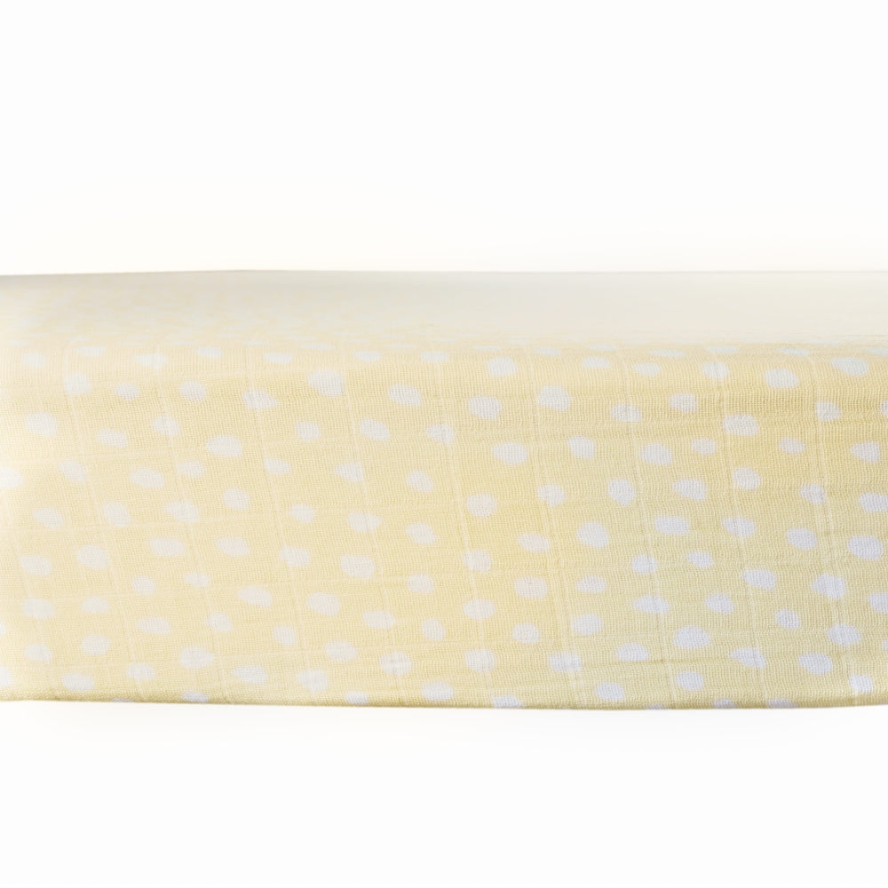 Theoni Sunflower Polka Fitted Crib Sheet - 100% Organic Cotton Muslin Cot Sheet, Super Soft, Breathable, Smooth, Absorbent, Twill Fabric For Infants, Newborns, Babies & Toddlers