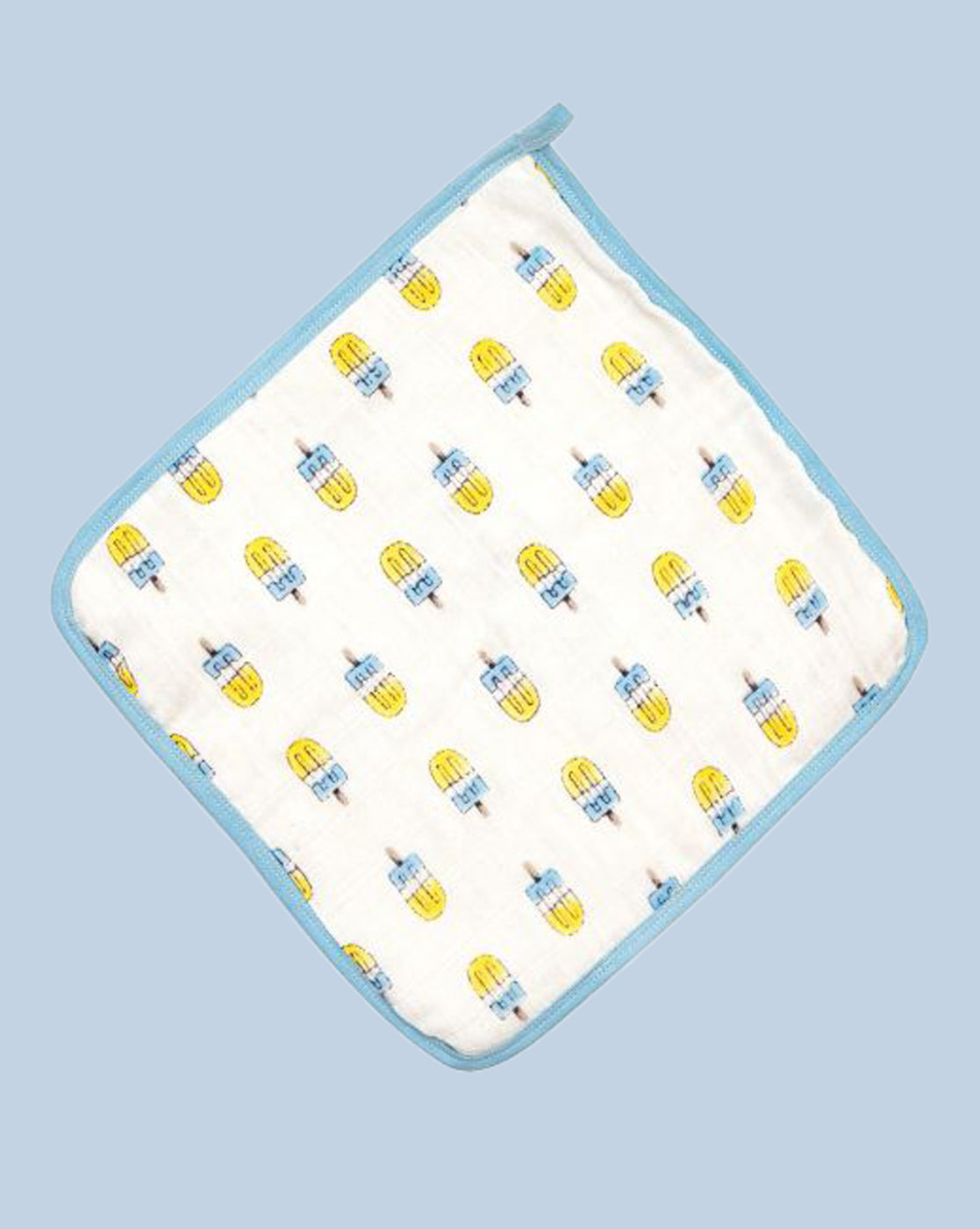 Theoni Popsicle Fun Blue 100% Organic Cotton Muslin Washcloth (Set of 2) for Baby Face, Body Comfy and Soft for Newborn, Infants, Kids, Girls and Boys