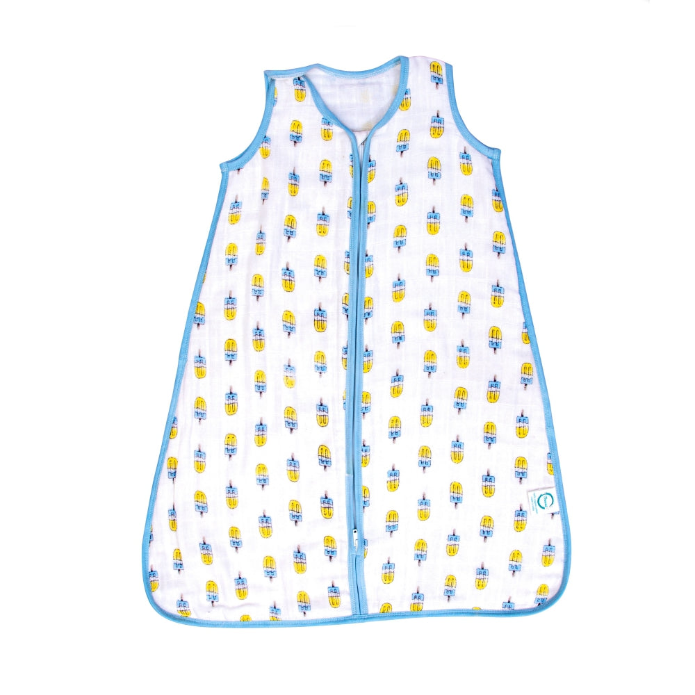 Theoni 100% organic cotton muslin Baby Sleeping Bag - Popsicle Fun Blue