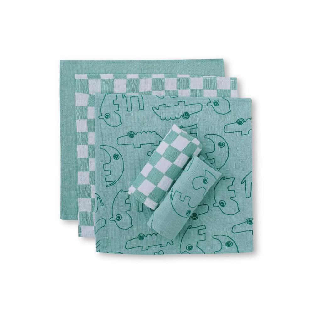 Theoni 100% Cotton Muslin Washcloths - Teal blue Baby napkins / wipes