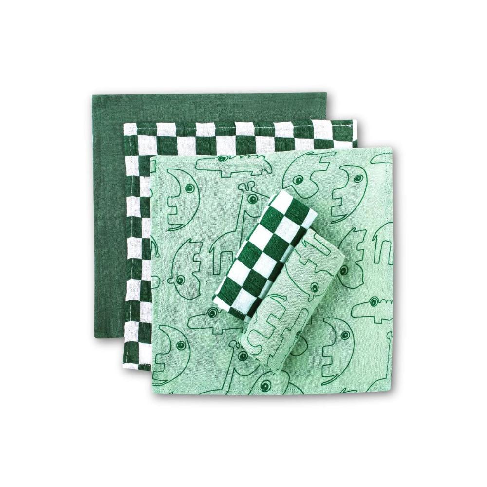 Theoni 100% Cotton Muslin Washcloths - Dark Green Baby napkins / wipes