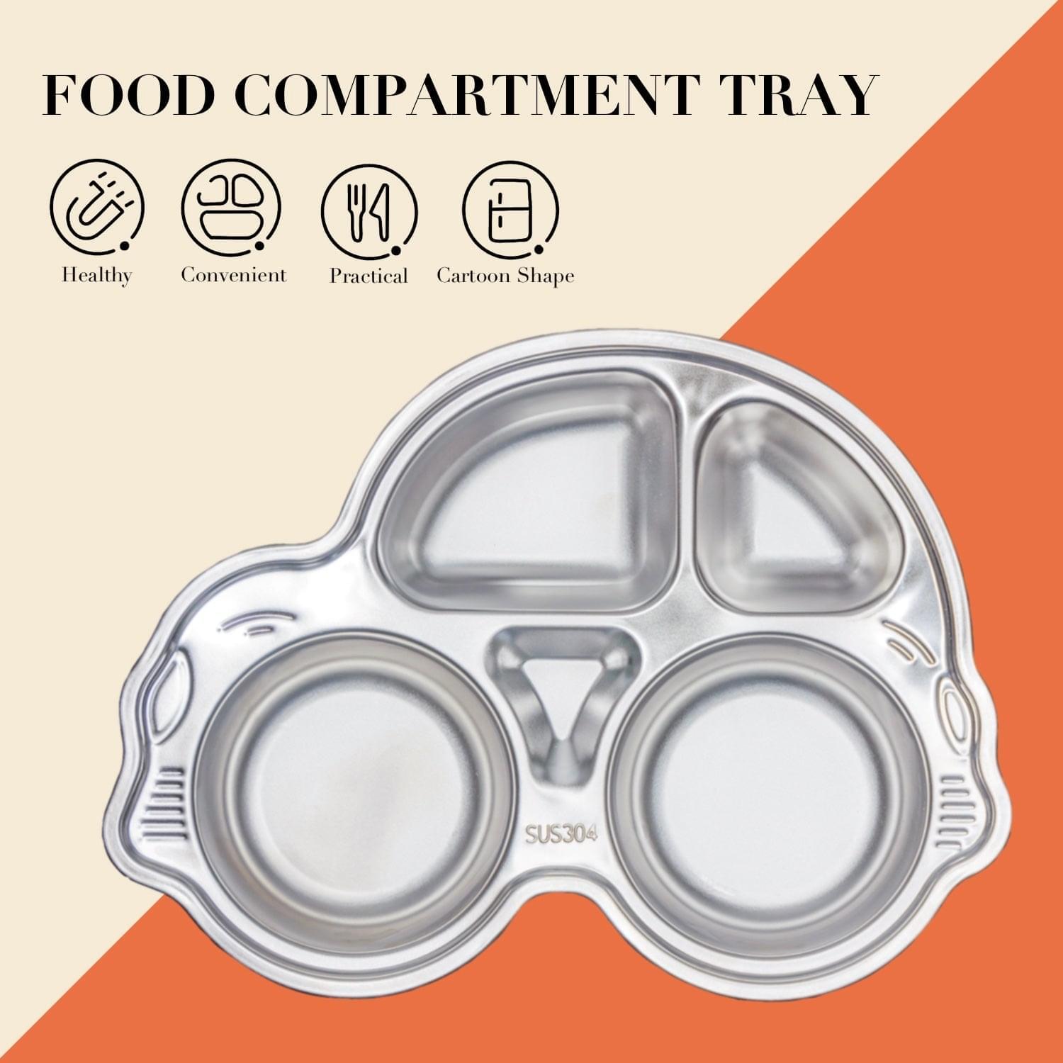 Theoni Stainless Steel Section Car Shape Kids Plate / Portion Plate / Dinner Dish - Car shape (Set of-2). Personalize With Name