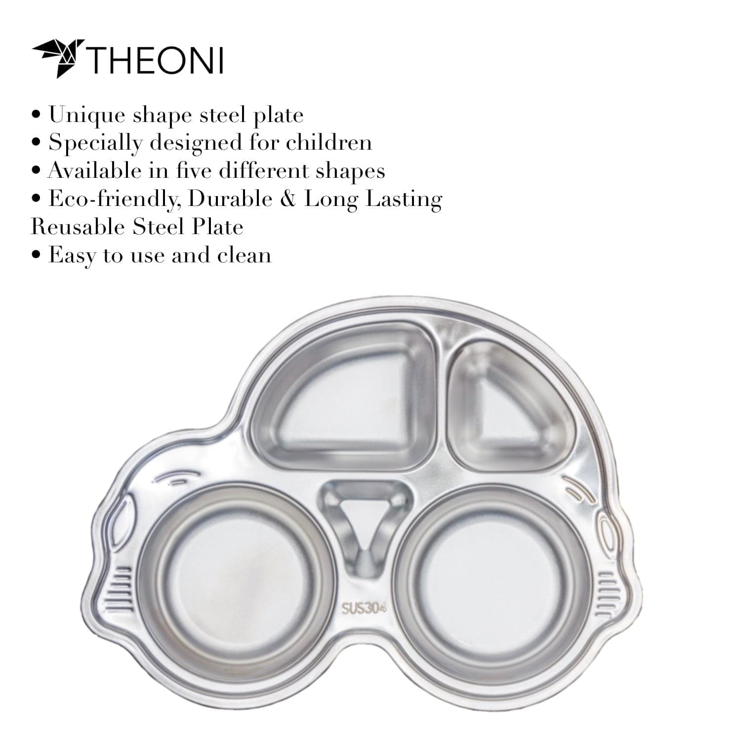 Theoni Stainless Steel Section Car Shape Kids Plate / Portion Plate / Dinner Dish - Car shape (Set of-2). Personalize With Name