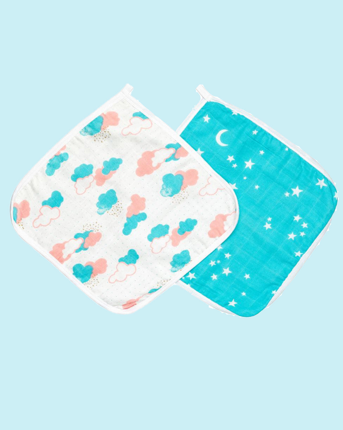 Theoni Miami Skies 100% Organic Cotton Muslin Washcloth (Set of 2) for Baby Face, Body Comfy and Soft for Newborn, Infants, Kids, Girls and Boys