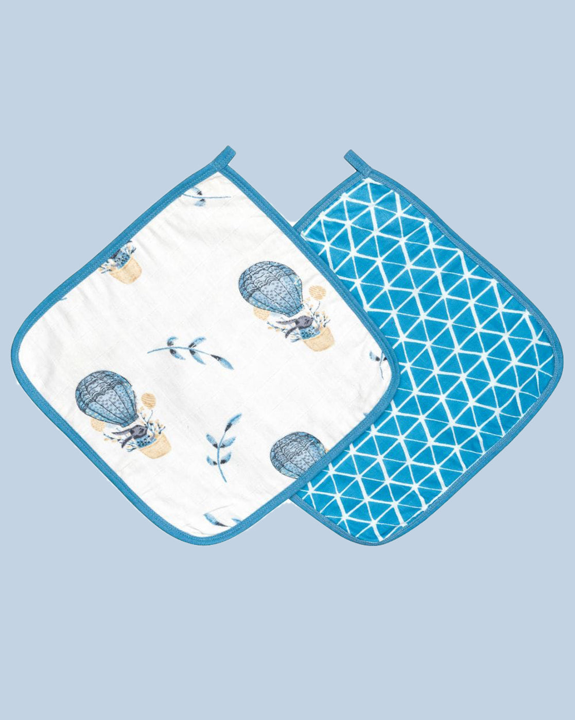 Theoni Cappadocia Dreams blue 100% Organic Cotton Muslin Washcloth (Set of 2) for Baby Face, Body Comfy and Soft for Newborn, Infants, Kids, Girls and Boys