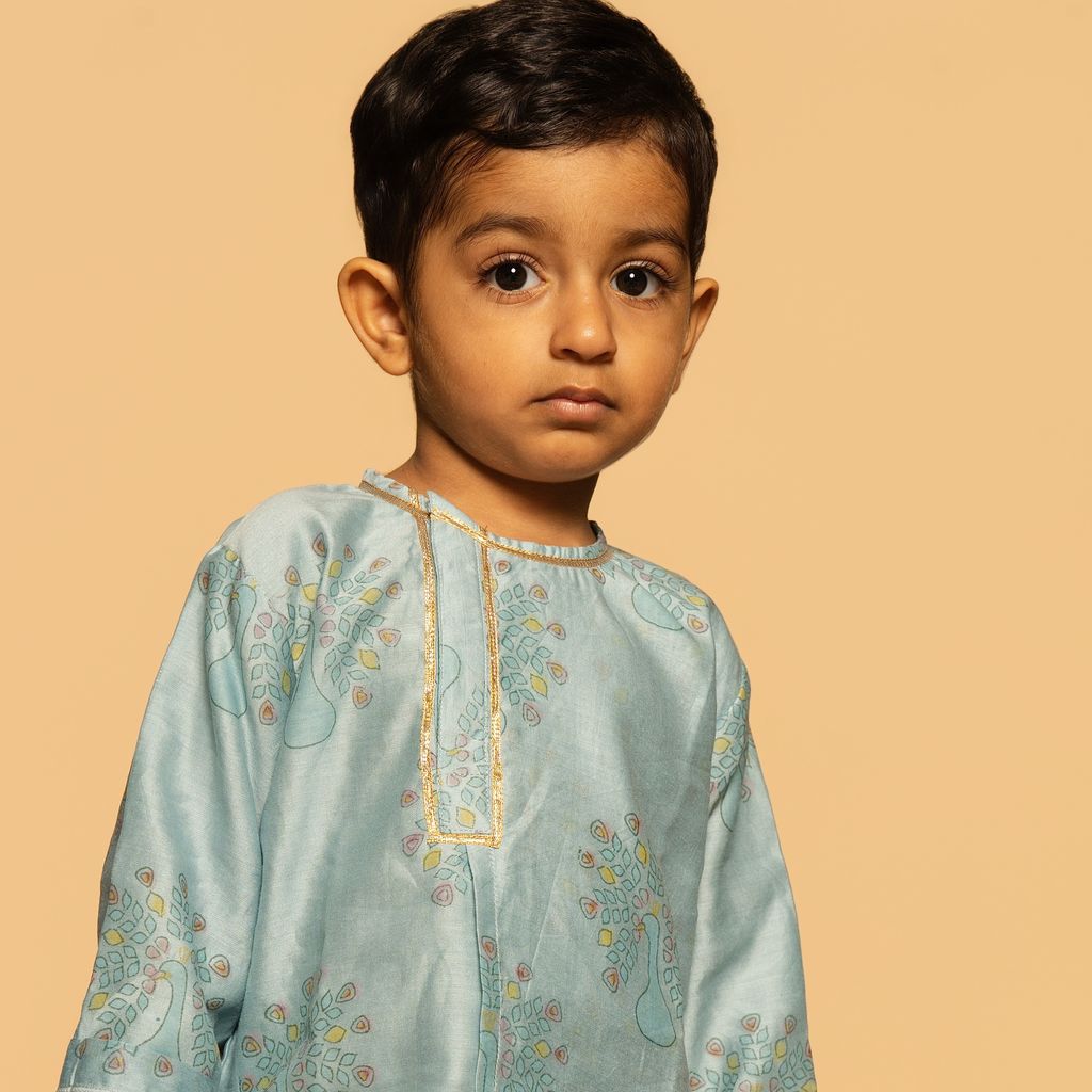 Chanderi Kurta Pyjama Set | Hand-Block Printed (Gota Work)