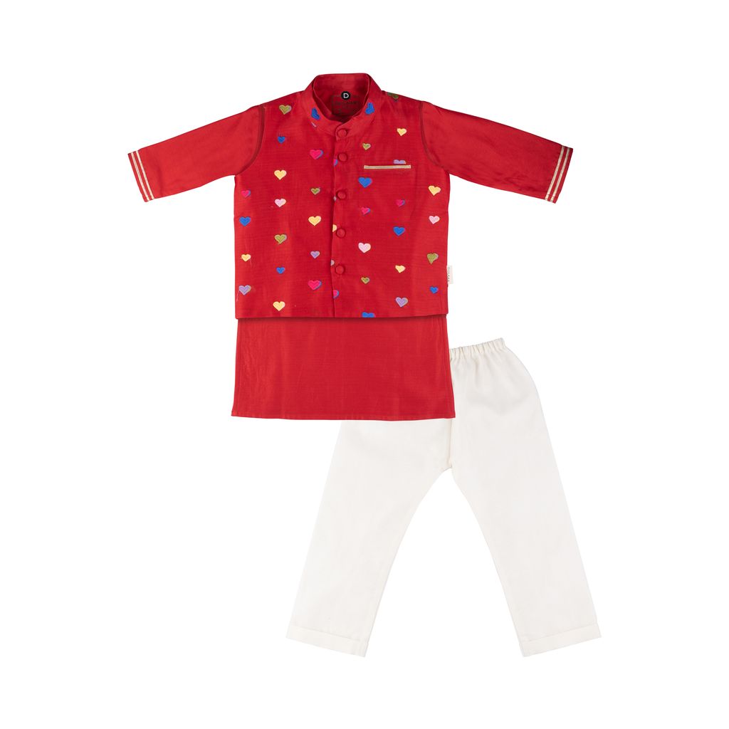 Chanderi Kurta Pyjama & Bandi Set | Embroidered (Gota Work)