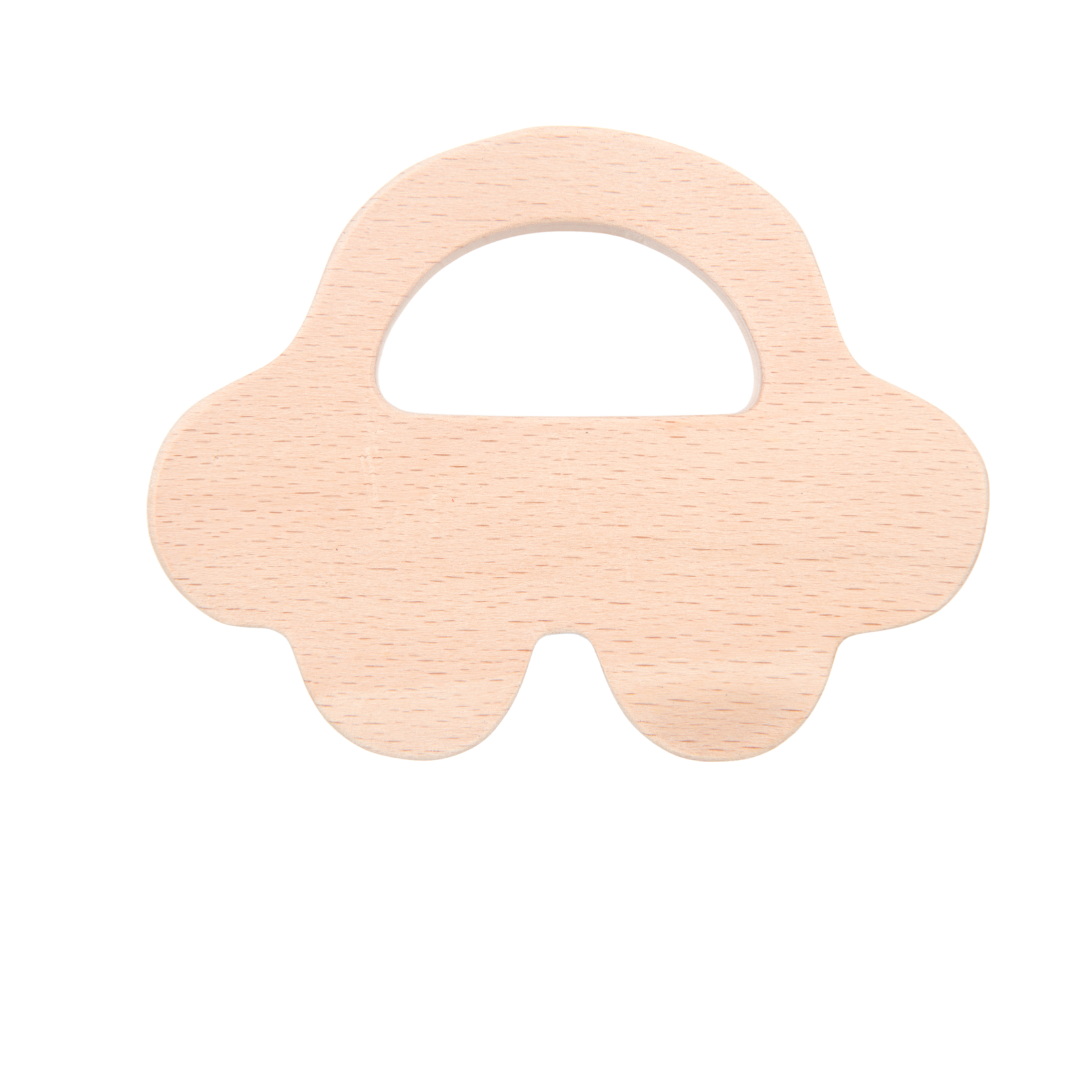 Wooden Car & Elefant Teether Set | Beech Wood Teether for Babies