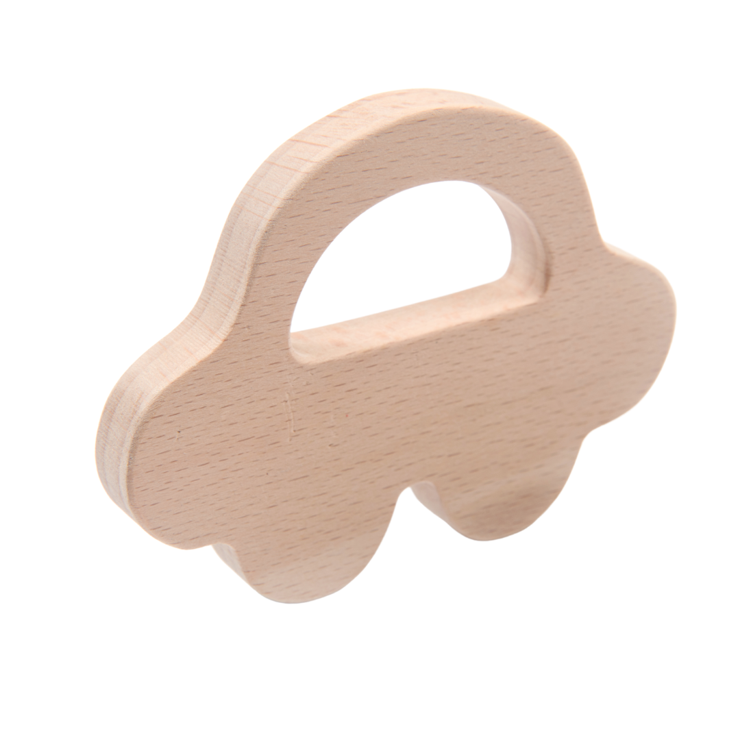 Wooden Car & Elefant Teether Set | Beech Wood Teether for Babies