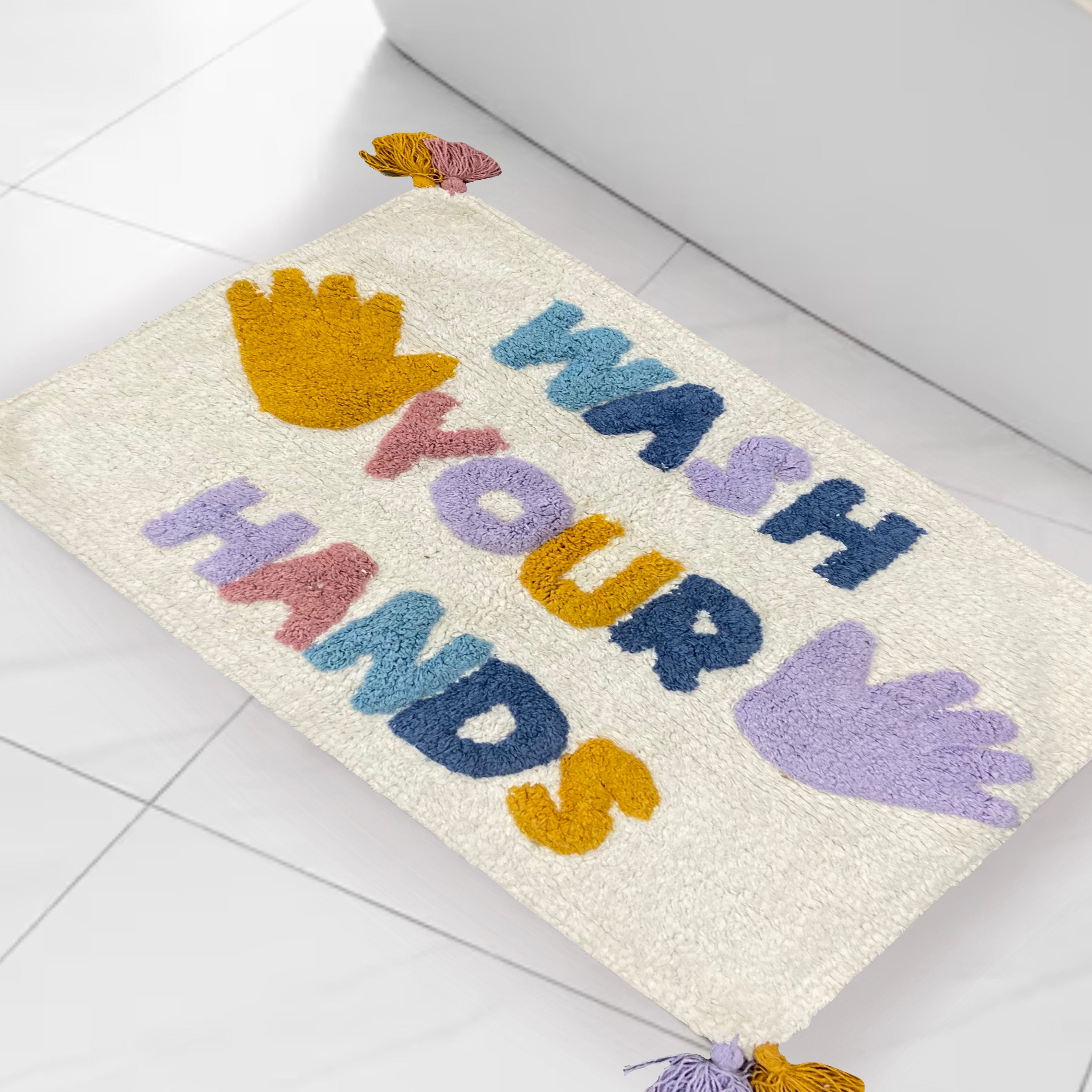 Wash Your Hands Bathroom Rugs - Cotton Bath Mat / Kids Rugs Absorbent and Washable Bath Rug Non-Slip, fluffy Rugs for Bathroom Floor, Shower, Sink, Door (19" x 25")