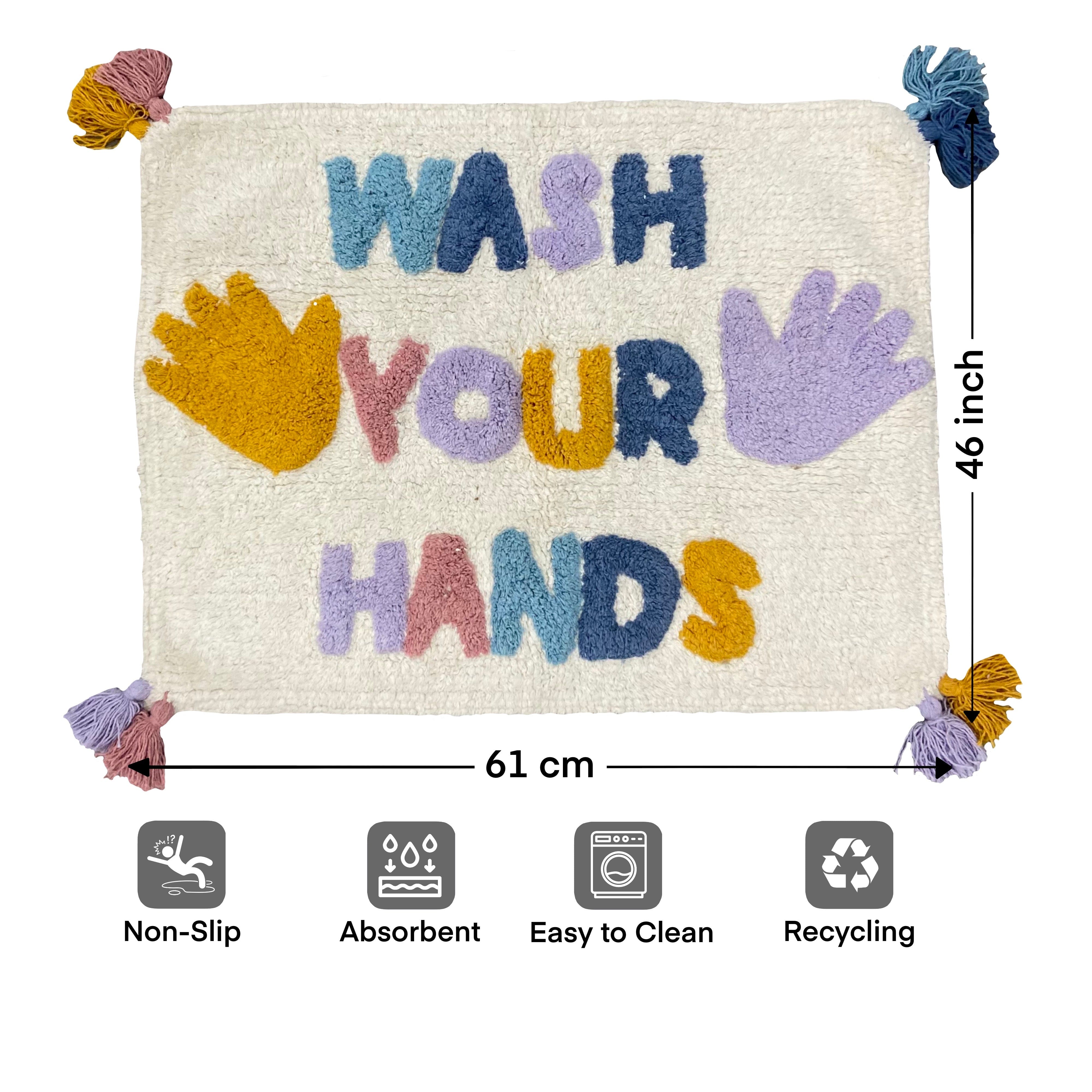 Wash Your Hands Bathroom Rugs - Cotton Bath Mat / Kids Rugs Absorbent and Washable Bath Rug Non-Slip, fluffy Rugs for Bathroom Floor, Shower, Sink, Door (19" x 25")