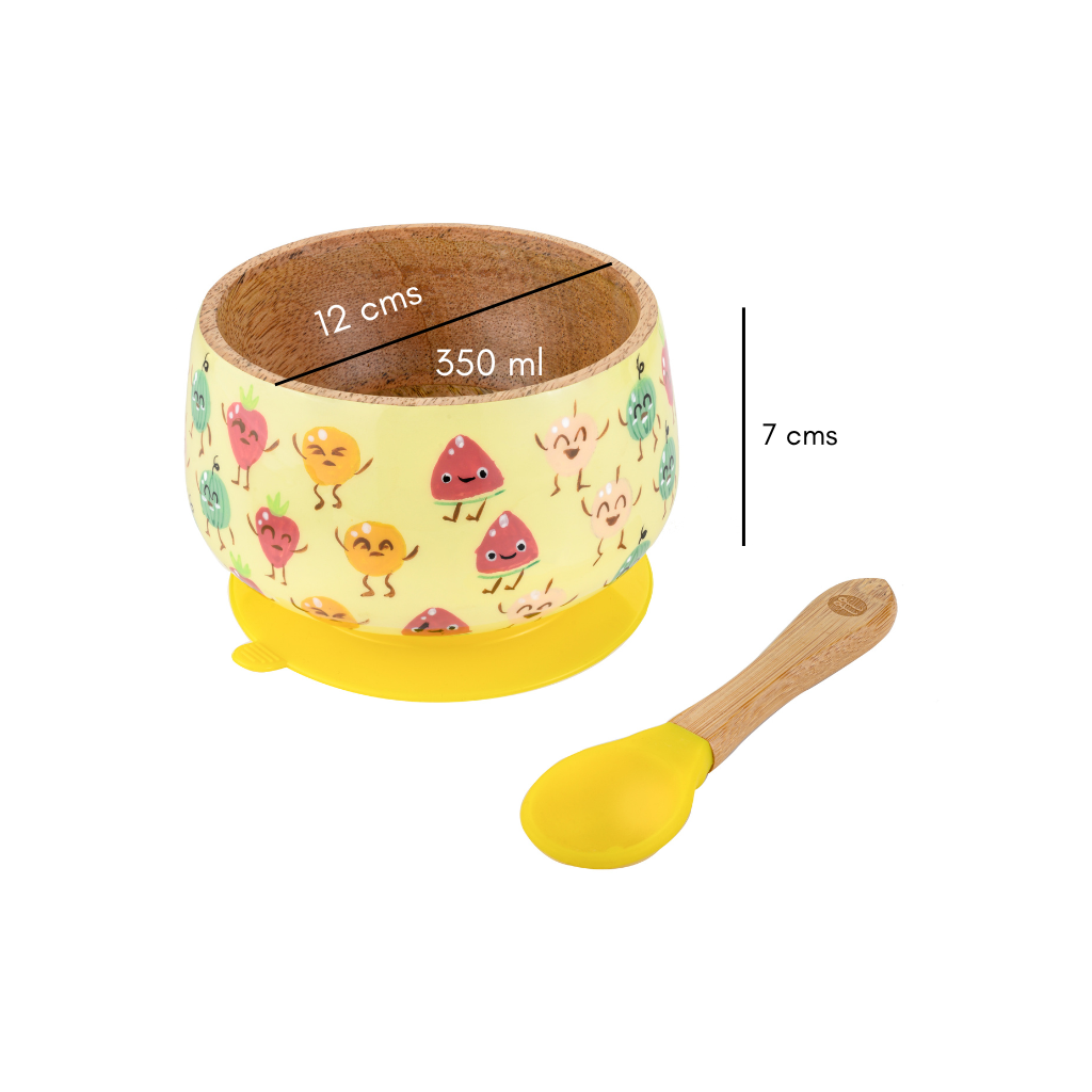 Truly Fruity Wooden Suction Bowl and Spoon Set - Yellow