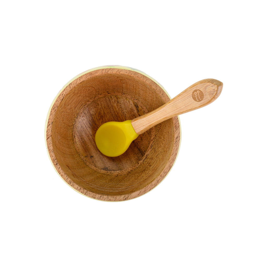 Truly Fruity Wooden Suction Bowl and Spoon Set - Yellow