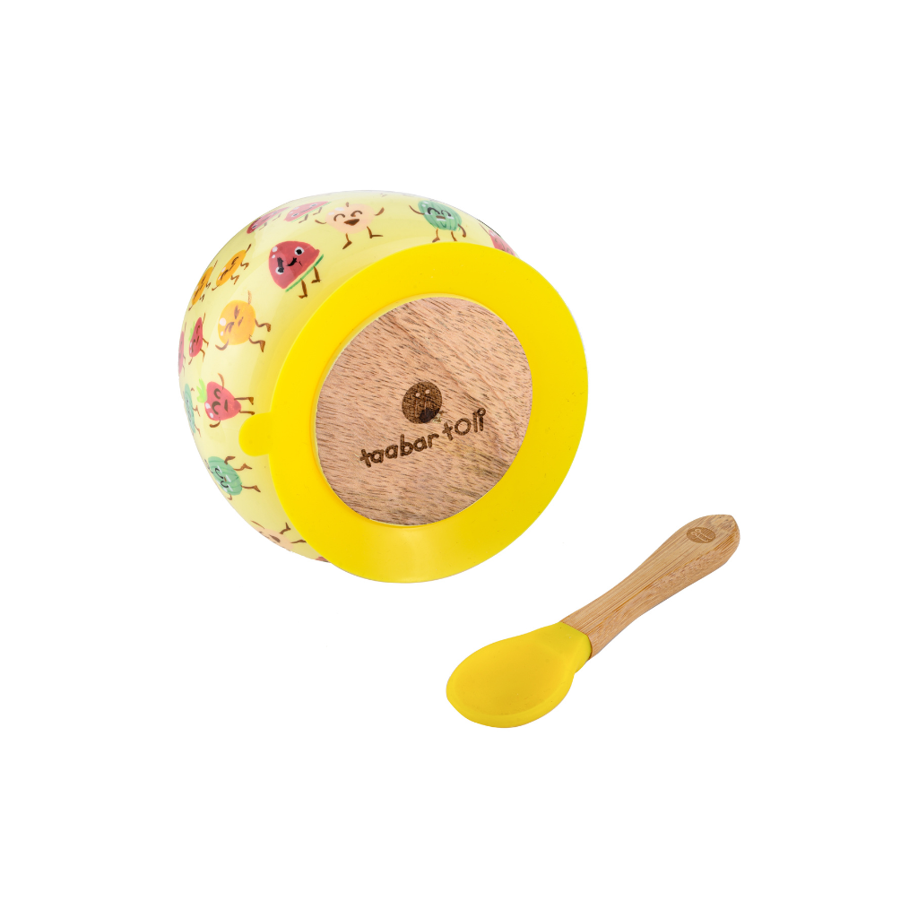 Truly Fruity Wooden Suction Bowl and Spoon Set - Yellow