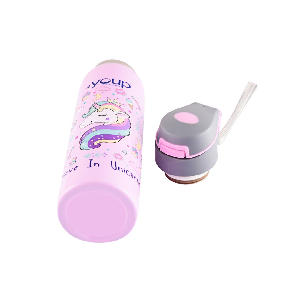 Youp Stainless Steel Insulated Pink Color Unicorn Kids Sipper Bottle Gypsy - 500 Ml