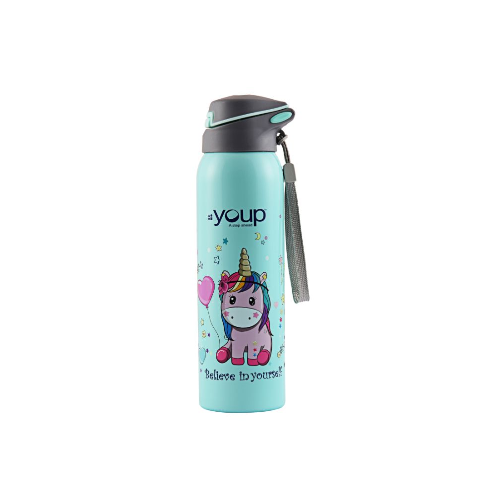 Youp Stainless Steel Insulated Sea Green Color Unicorn Kids Sipper Bottle Gypsy - 500 Ml