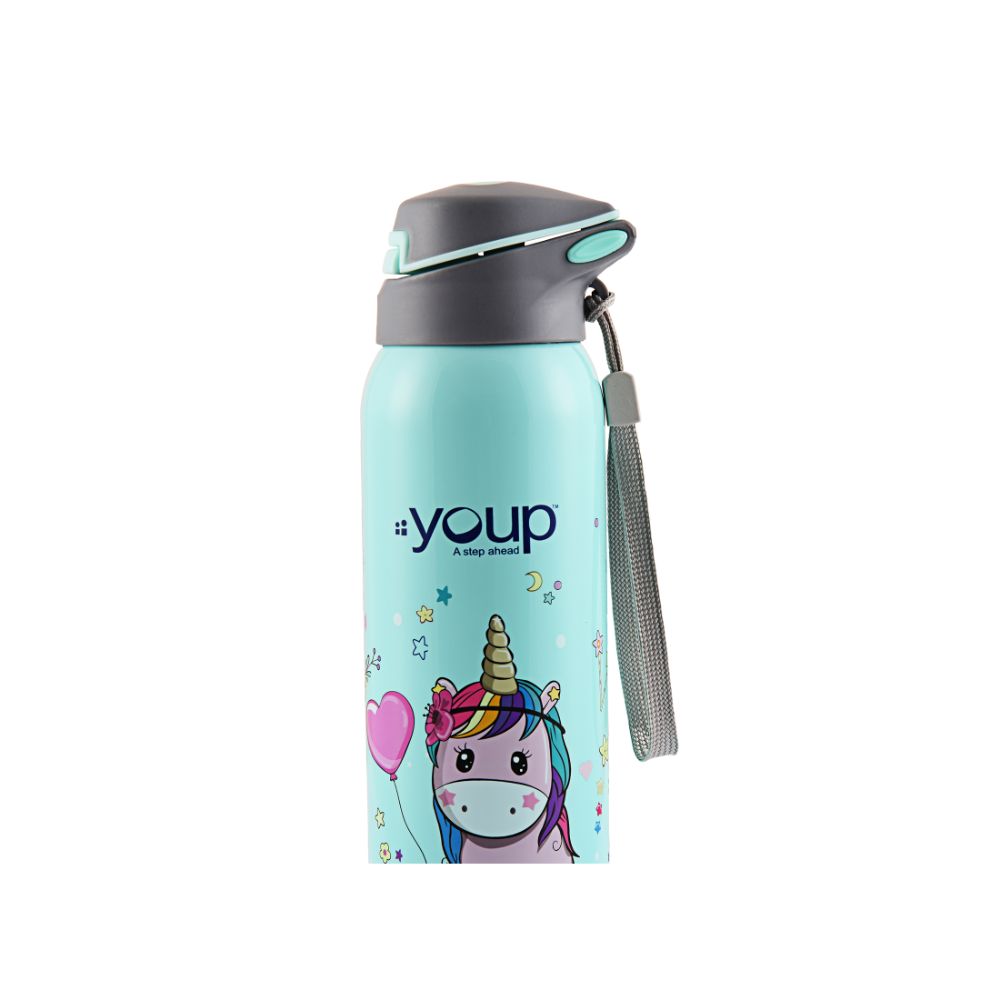 Youp Stainless Steel Insulated Sea Green Color Unicorn Kids Sipper Bottle Gypsy - 500 Ml