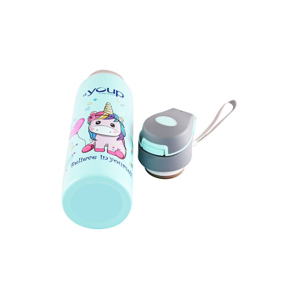 Youp Stainless Steel Insulated Sea Green Color Unicorn Kids Sipper Bottle Gypsy - 500 Ml